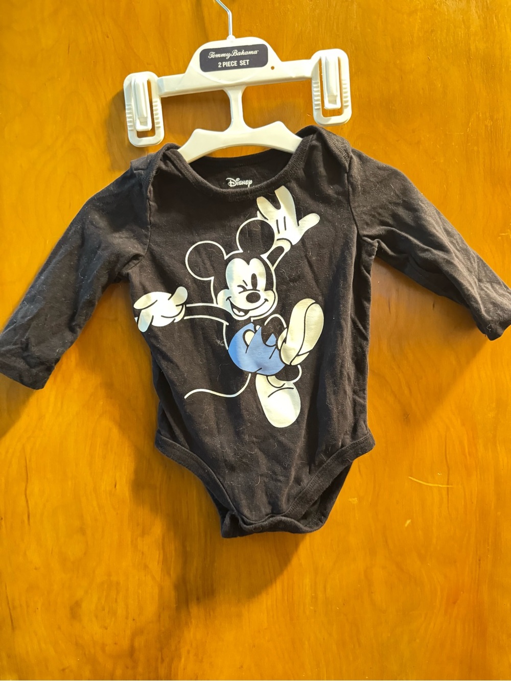 Disney Black Mickey Mouse Long-Sleeve One-Piece Bodysuit with Blue Accent